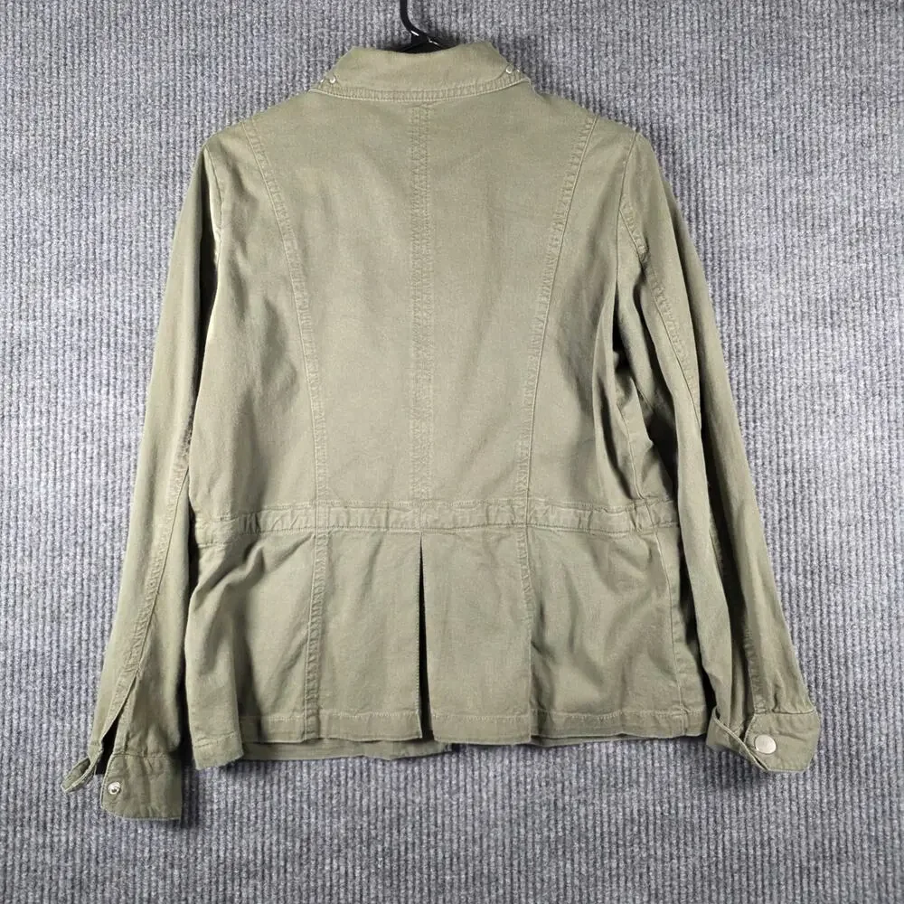 Baccini Olive Green Utility Jacket Studded Military Zip Snap Womens‎ S